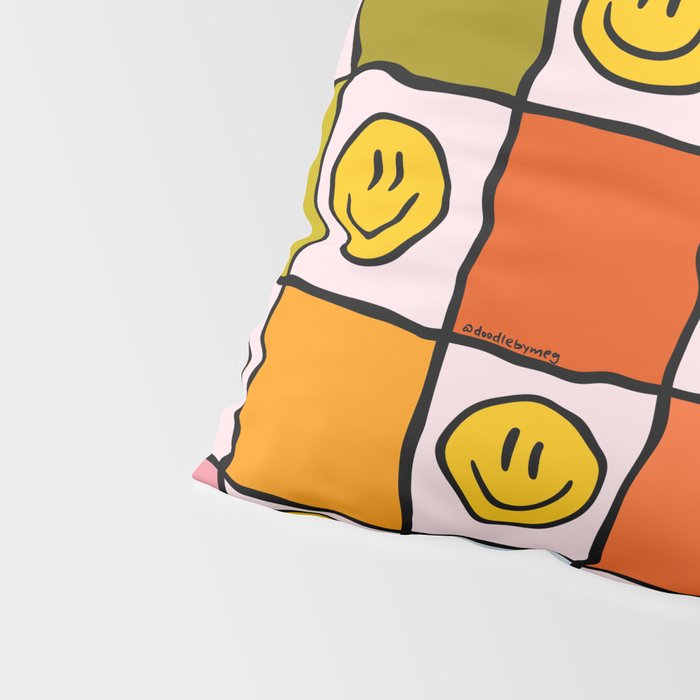 Rainbow Happy Face Checkered Print Pillow Sham Gallery Image 4