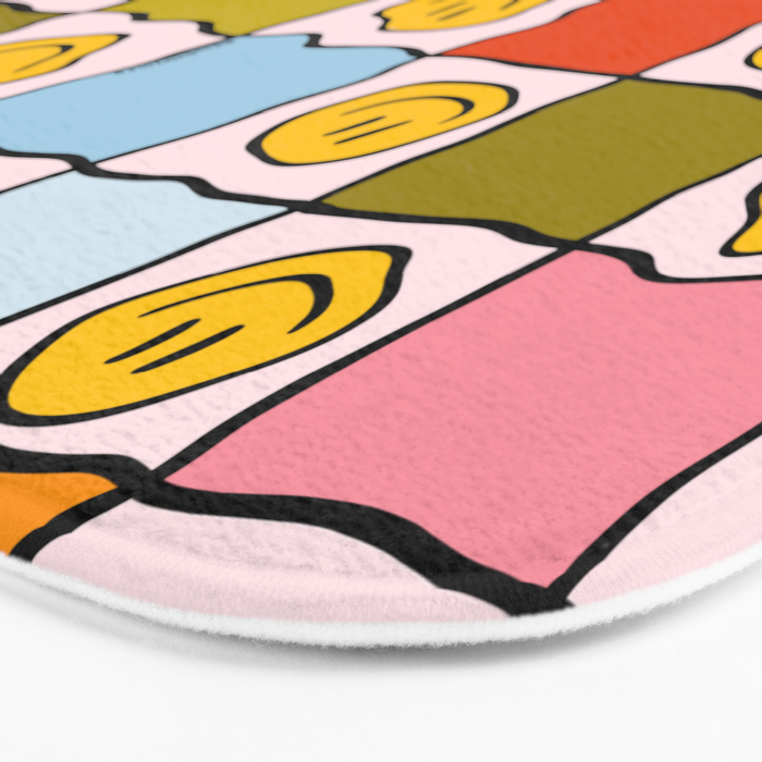 Rainbow Happy Face Checkered Print Bath Mat Gallery Image 3
