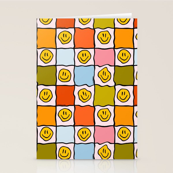 Rainbow Happy Face Checkered Print Stationery Card Gallery Image 1