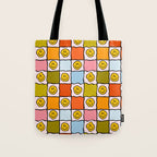 Rainbow Happy Face Checkered Print Tote Bag Gallery Image 1