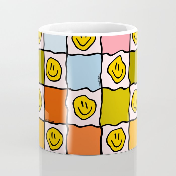 Rainbow Happy Face Checkered Print Coffee Mug Gallery Image 4