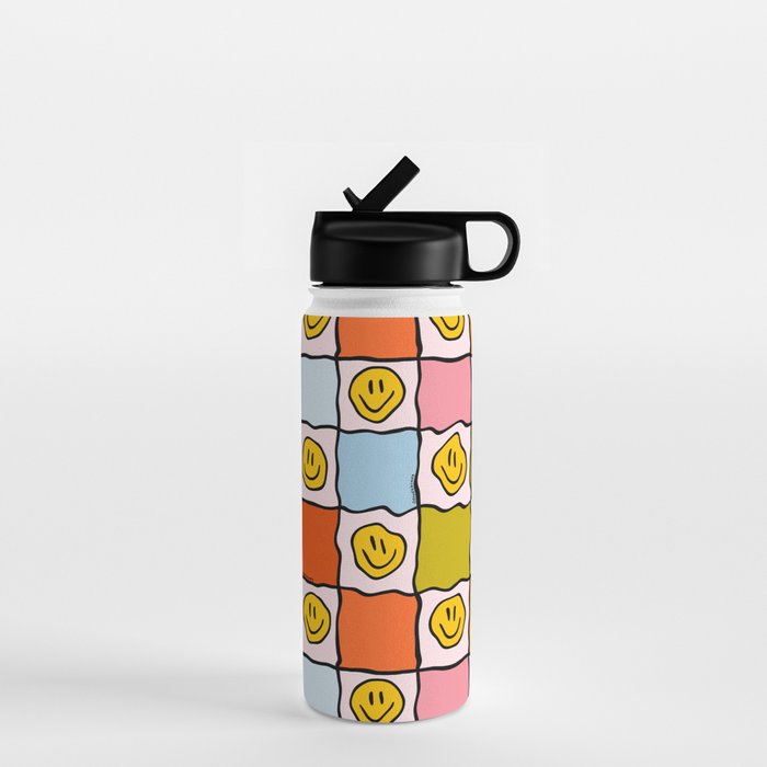 Rainbow Happy Face Checkered Print Water Bottle Gallery Image 1