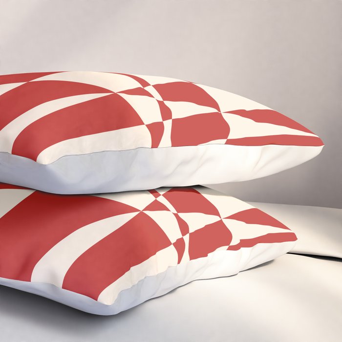 Deconstructed Harlequin Midcentury Modern Abstract Pattern in Retro Red and Almond Cream Pillow Sham Gallery Image 3