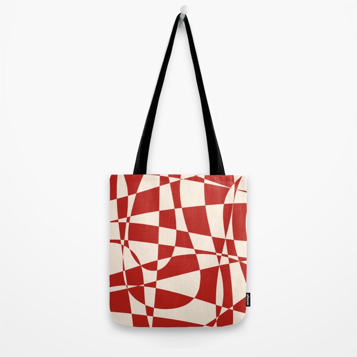 Deconstructed Harlequin Midcentury Modern Abstract Pattern in Retro Red and Almond Cream Tote Bag Gallery Image 2