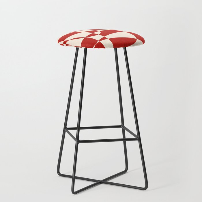 Deconstructed Harlequin Midcentury Modern Abstract Pattern in Retro Red and Almond Cream Stool Gallery Image 1