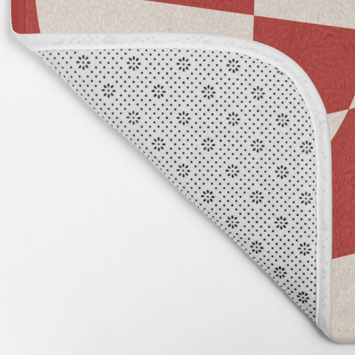 Deconstructed Harlequin Midcentury Modern Abstract Pattern in Retro Red and Almond Cream Bath Mat Gallery Image 2