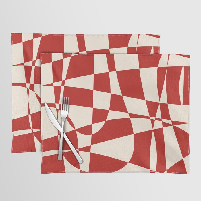 Deconstructed Harlequin Midcentury Modern Abstract Pattern in Retro Red and Almond Cream Placemat Gallery Image 1