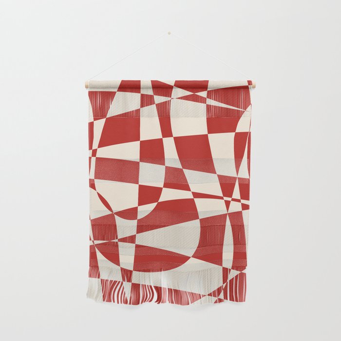 Deconstructed Harlequin Midcentury Modern Abstract Pattern in Retro Red and Almond Cream Wall Hanging Gallery Image 1