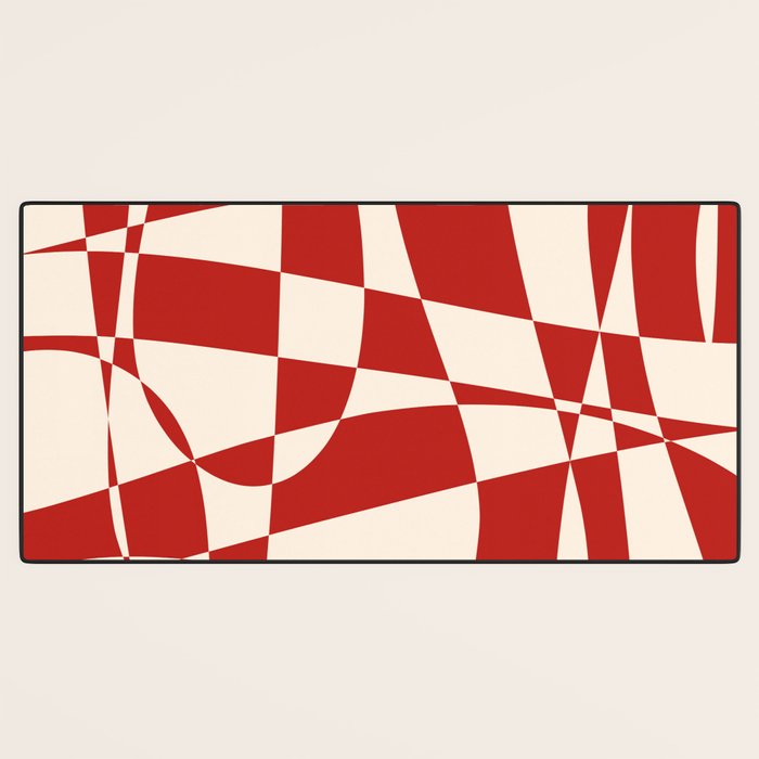 Deconstructed Harlequin Midcentury Modern Abstract Pattern in Retro Red and Almond Cream Desk Mat Gallery Image 3