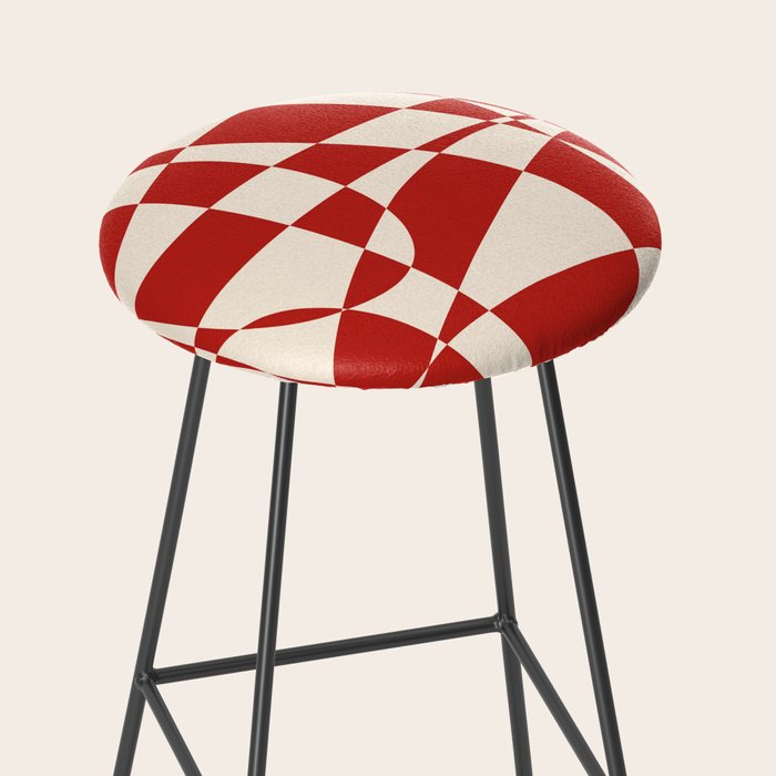 Deconstructed Harlequin Midcentury Modern Abstract Pattern in Retro Red and Almond Cream Stool Gallery Image 2