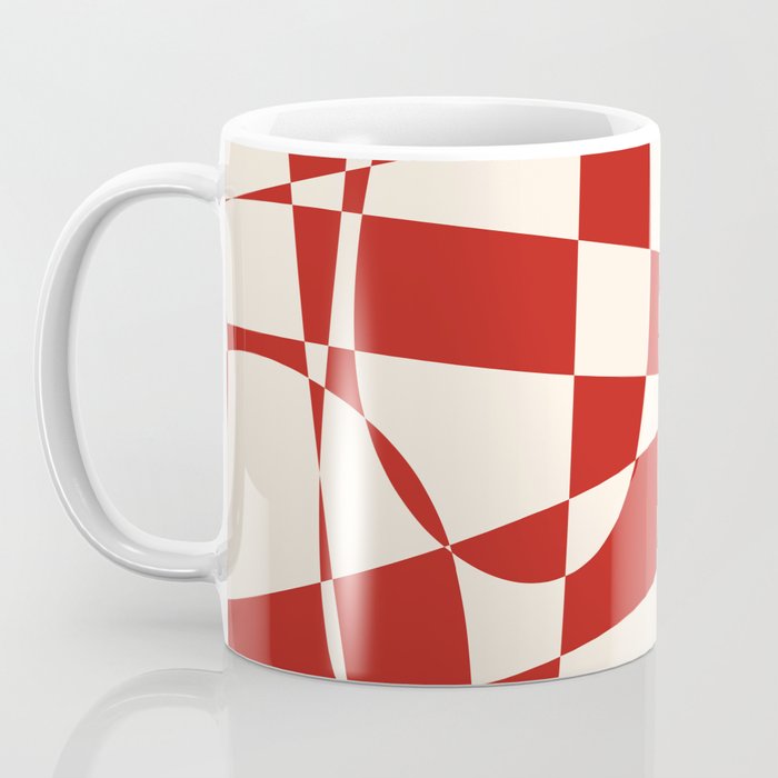Deconstructed Harlequin Midcentury Modern Abstract Pattern in Retro Red and Almond Cream Coffee Mug Gallery Image 3