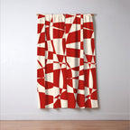 Deconstructed Harlequin Midcentury Modern Abstract Pattern in Retro Red and Almond Cream Window Curtain Gallery Image 3