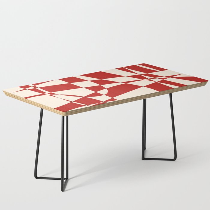 Deconstructed Harlequin Midcentury Modern Abstract Pattern in Retro Red and Almond Cream Coffee Table Gallery Image 1