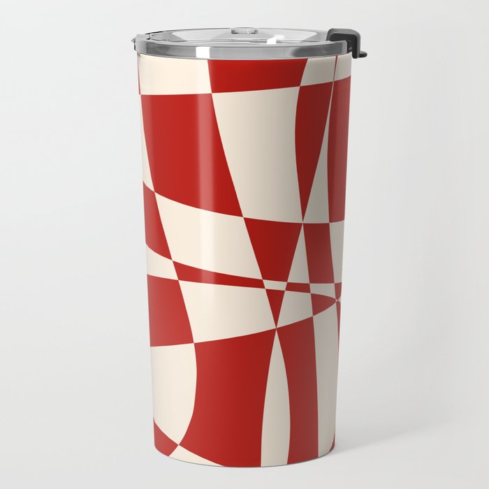 Deconstructed Harlequin Midcentury Modern Abstract Pattern in Retro Red and Almond Cream Travel Mug Gallery Image 2