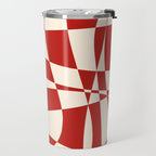 Deconstructed Harlequin Midcentury Modern Abstract Pattern in Retro Red and Almond Cream Travel Mug Gallery Image 2