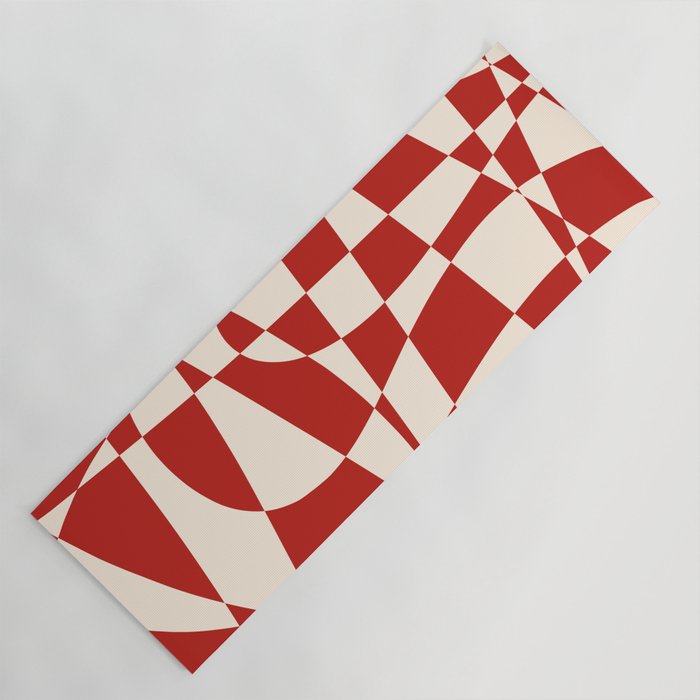 Deconstructed Harlequin Midcentury Modern Abstract Pattern in Retro Red and Almond Cream Yoga Mat Gallery Image 1
