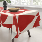 Deconstructed Harlequin Midcentury Modern Abstract Pattern in Retro Red and Almond Cream Tablecloth Gallery Image 3