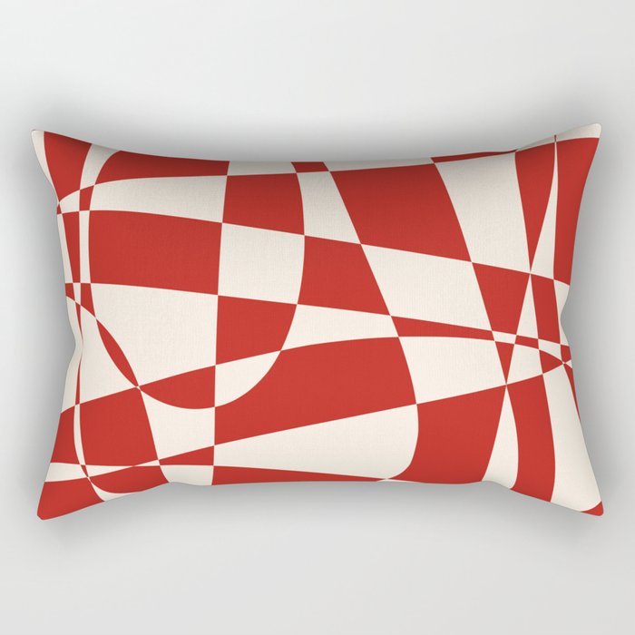 Deconstructed Harlequin Midcentury Modern Abstract Pattern in Retro Red and Almond Cream Rectangular Pillow Gallery Image 1