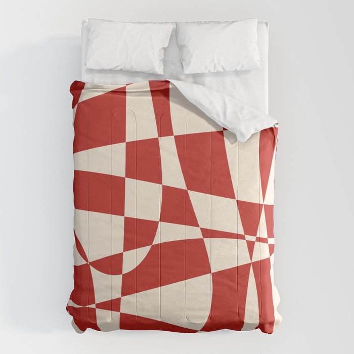 Deconstructed Harlequin Midcentury Modern Abstract Pattern in Retro Red and Almond Cream Comforter Gallery Image 6