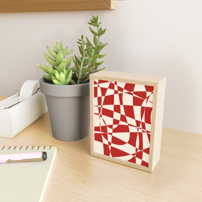 Deconstructed Harlequin Midcentury Modern Abstract Pattern in Retro Red and Almond Cream Mini Art Print Gallery Image 2