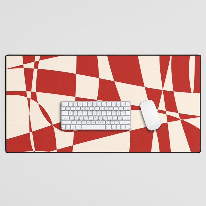 Deconstructed Harlequin Midcentury Modern Abstract Pattern in Retro Red and Almond Cream Desk Mat Gallery Image 1