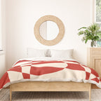 Deconstructed Harlequin Midcentury Modern Abstract Pattern in Retro Red and Almond Cream Duvet Cover Gallery Image 3