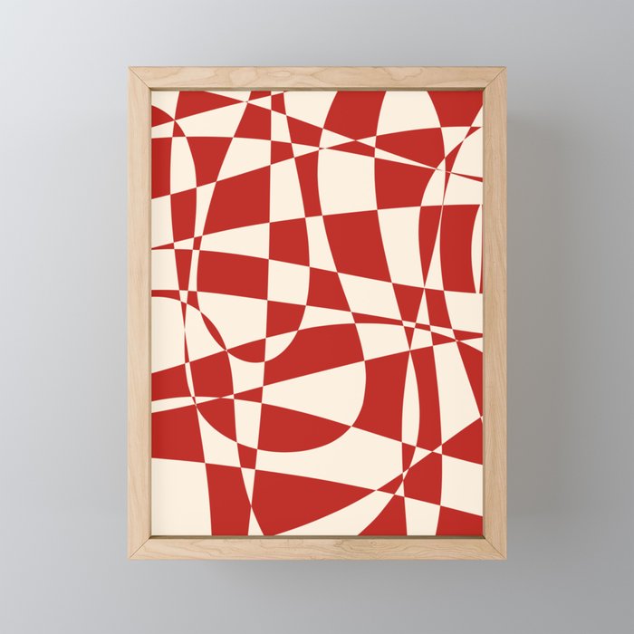 Deconstructed Harlequin Midcentury Modern Abstract Pattern in Retro Red and Almond Cream Mini Art Print Gallery Image 1