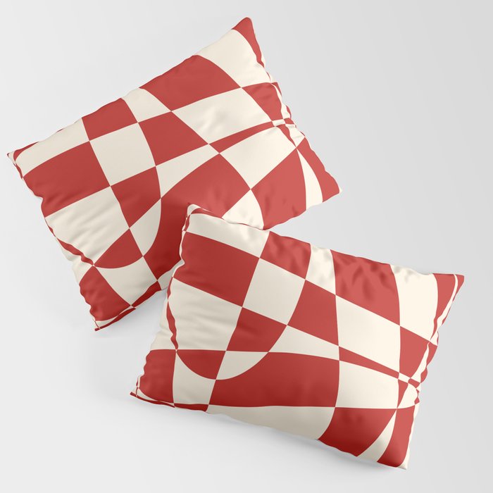 Deconstructed Harlequin Midcentury Modern Abstract Pattern in Retro Red and Almond Cream Pillow Sham Gallery Image 1