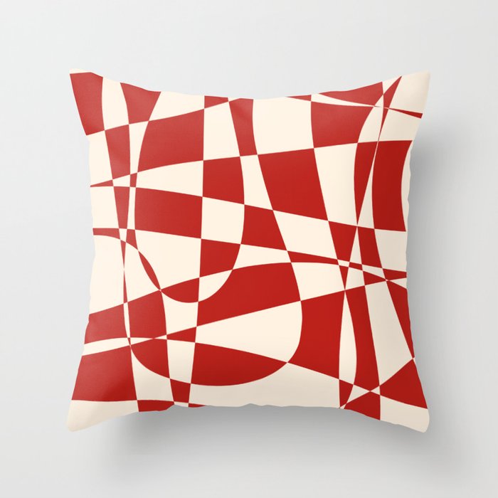Deconstructed Harlequin Midcentury Modern Abstract Pattern in Retro Red and Almond Cream Throw Pillow Gallery Image 1