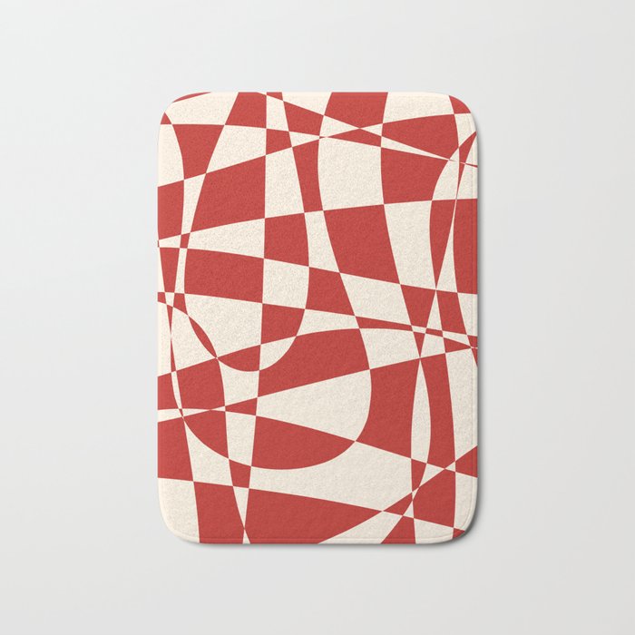 Deconstructed Harlequin Midcentury Modern Abstract Pattern in Retro Red and Almond Cream Bath Mat Gallery Image 1