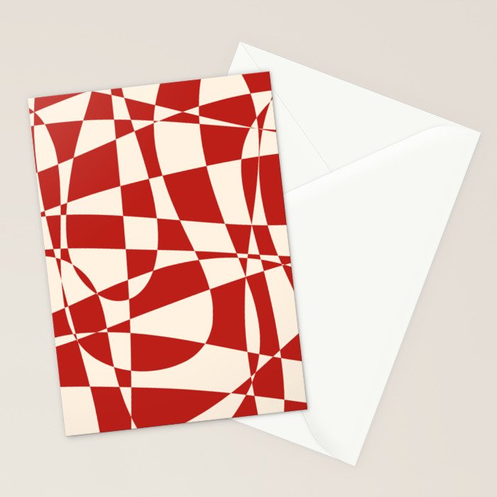 Deconstructed Harlequin Midcentury Modern Abstract Pattern in Retro Red and Almond Cream Stationery Card Gallery Image 2