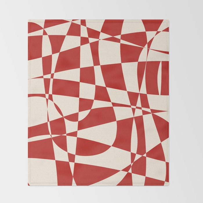 Deconstructed Harlequin Midcentury Modern Abstract Pattern in Retro Red and Almond Cream Throw Blanket Gallery Image 2