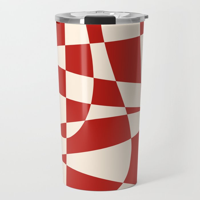 Deconstructed Harlequin Midcentury Modern Abstract Pattern in Retro Red and Almond Cream Travel Mug Gallery Image 1