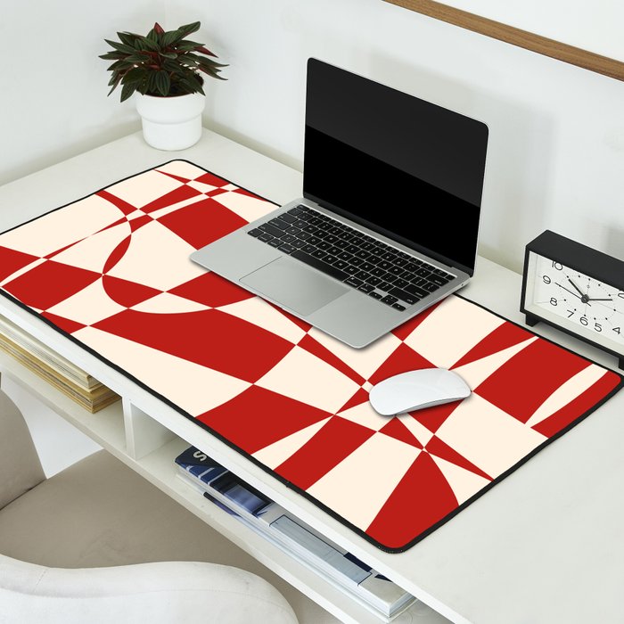 Deconstructed Harlequin Midcentury Modern Abstract Pattern in Retro Red and Almond Cream Desk Mat Gallery Image 2