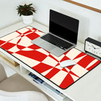 Deconstructed Harlequin Midcentury Modern Abstract Pattern in Retro Red and Almond Cream Desk Mat Gallery Image 2