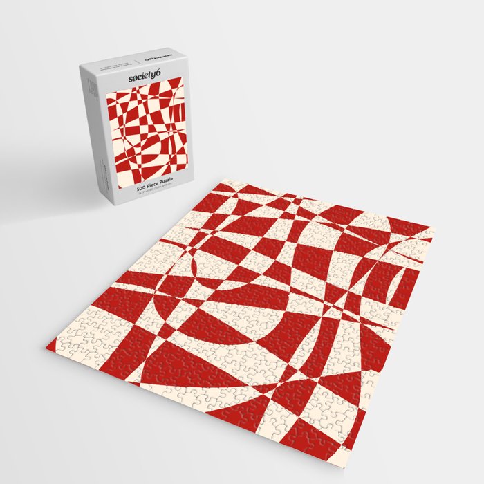 Deconstructed Harlequin Midcentury Modern Abstract Pattern in Retro Red and Almond Cream Jigsaw Puzzle Gallery Image 2