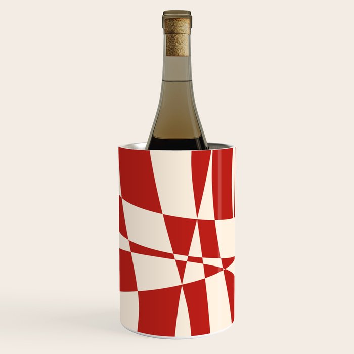 Deconstructed Harlequin Midcentury Modern Abstract Pattern in Retro Red and Almond Cream Wine Chiller Gallery Image 3