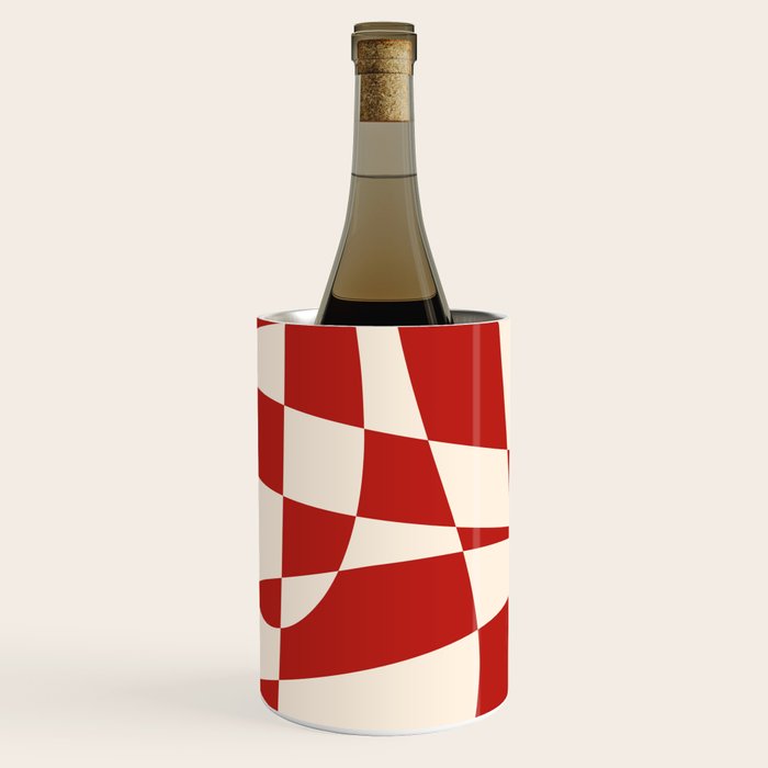 Deconstructed Harlequin Midcentury Modern Abstract Pattern in Retro Red and Almond Cream Wine Chiller Gallery Image 1