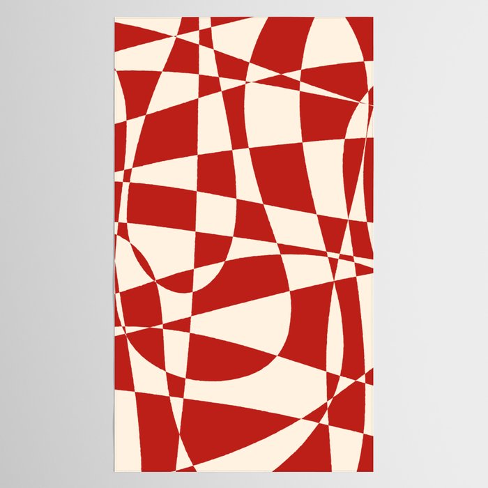 Deconstructed Harlequin Midcentury Modern Abstract Pattern in Retro Red and Almond Cream Tablecloth Gallery Image 2