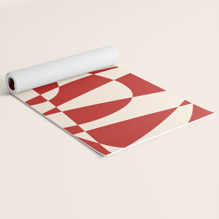 Deconstructed Harlequin Midcentury Modern Abstract Pattern in Retro Red and Almond Cream Yoga Mat Gallery Image 2