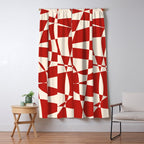 Deconstructed Harlequin Midcentury Modern Abstract Pattern in Retro Red and Almond Cream Window Curtain Gallery Image 5