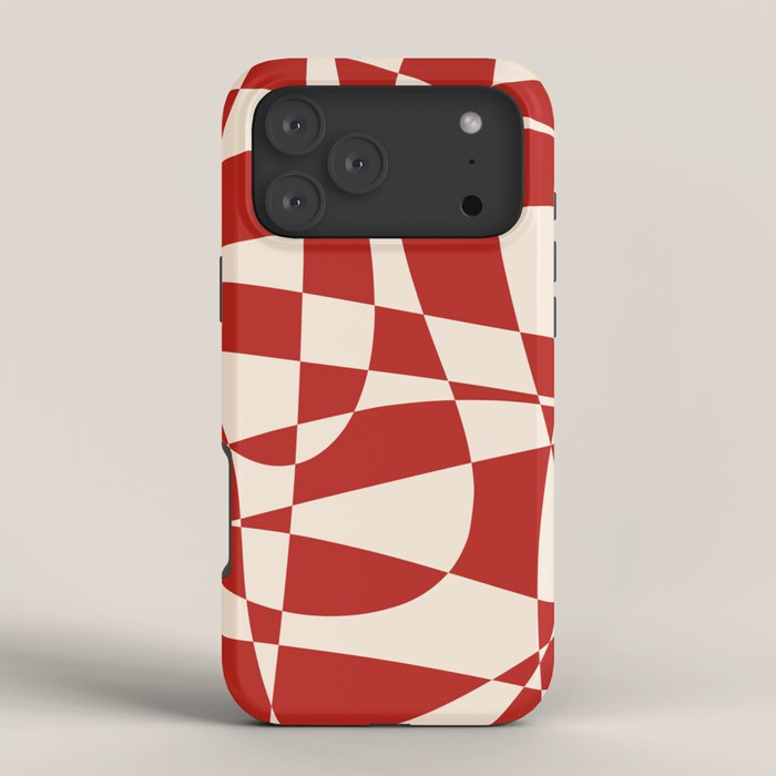 Deconstructed Harlequin Midcentury Modern Abstract Pattern in Retro Red and Almond Cream iPhone Case Gallery Image 4