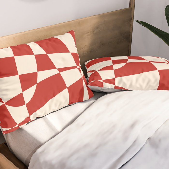 Deconstructed Harlequin Midcentury Modern Abstract Pattern in Retro Red and Almond Cream Pillow Sham Gallery Image 2