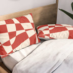 Deconstructed Harlequin Midcentury Modern Abstract Pattern in Retro Red and Almond Cream Pillow Sham Gallery Image 2