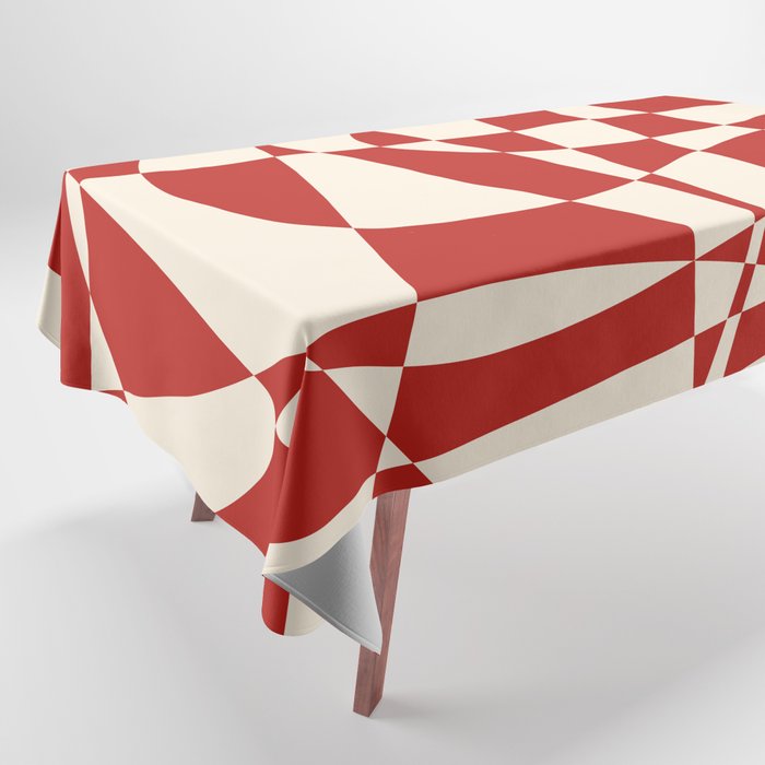 Deconstructed Harlequin Midcentury Modern Abstract Pattern in Retro Red and Almond Cream Tablecloth Gallery Image 1