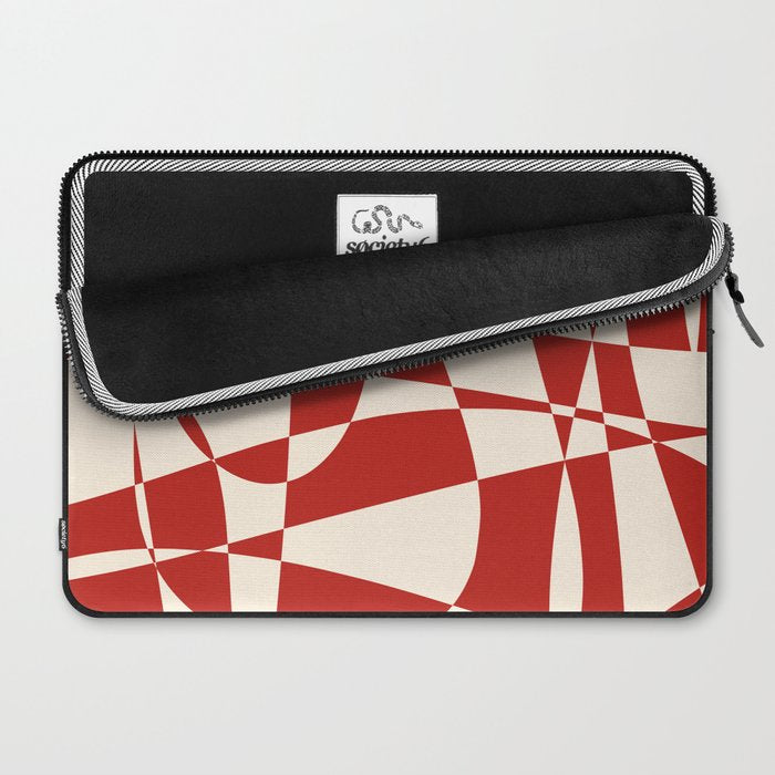 Deconstructed Harlequin Midcentury Modern Abstract Pattern in Retro Red and Almond Cream Laptop Sleeve Gallery Image 2