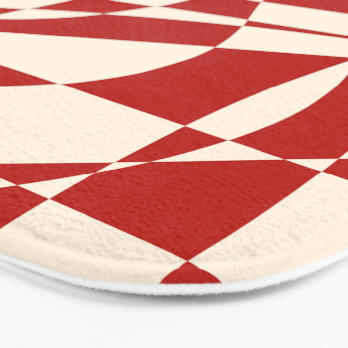 Deconstructed Harlequin Midcentury Modern Abstract Pattern in Retro Red and Almond Cream Bath Mat Gallery Image 3