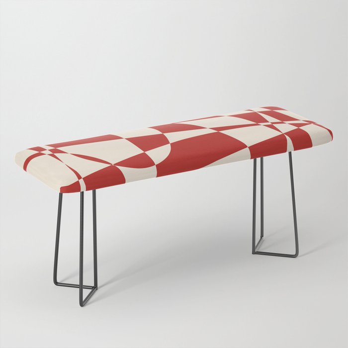 Deconstructed Harlequin Midcentury Modern Abstract Pattern in Retro Red and Almond Cream Bench Gallery Image 1