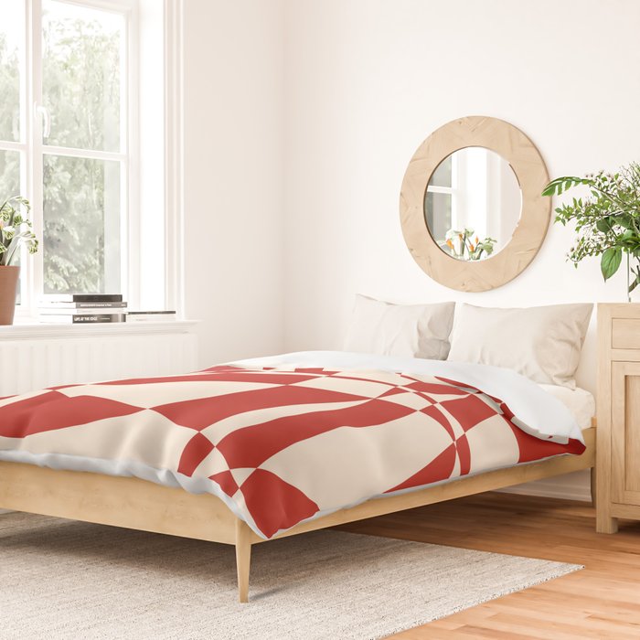 Deconstructed Harlequin Midcentury Modern Abstract Pattern in Retro Red and Almond Cream Duvet Cover Gallery Image 2