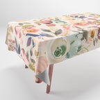 Hand painted ivory pink brown watercolor country floral Tablecloth Gallery Image 1